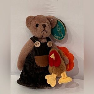 Retired Bearington Jimmy & Giblets Miniature Thanksgiving Plush Bear 4.5 Inches